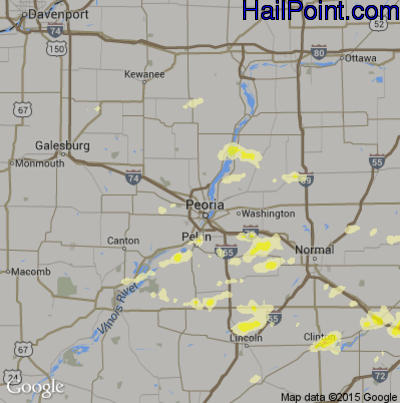 Hail Map for Peoria, IL Region on April 8, 2015 