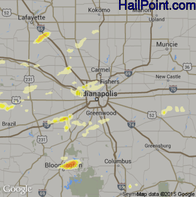 Hail Map for Indianapolis, IN Region on April 8, 2015 