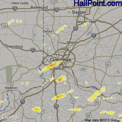 Hail Map for Cincinnati, OH Region on April 8, 2015 