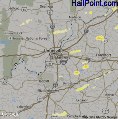 Hail Map for Louisville, KY Region on April 8, 2015 