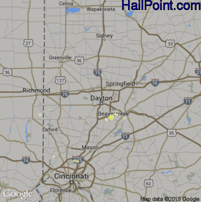 Hail Map for Dayton, OH Region on April 8, 2015 