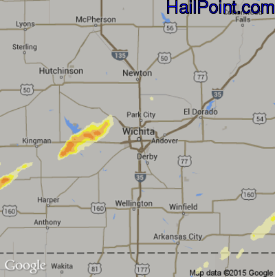 Hail Map for Wichita, KS Region on April 8, 2015 