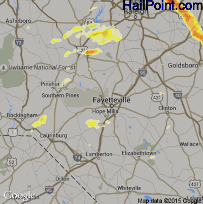 Hail Map for Fayetteville, NC Region on April 9, 2015 