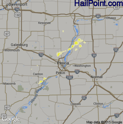 Hail Map for Peoria, IL Region on April 9, 2015 
