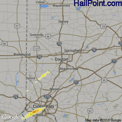 Hail Map for Dayton, OH Region on April 9, 2015 