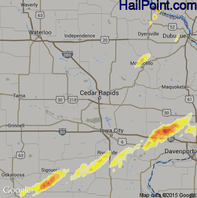 Hail Map for Cedar Rapids, IA Region on April 9, 2015 