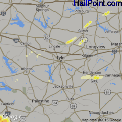 Hail Map for Tyler, TX Region on April 9, 2015 