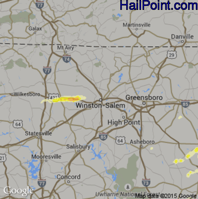 Hail Map for Winston-Salem, NC Region on April 9, 2015 