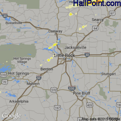 Hail Map for Little Rock, AR Region on April 9, 2015 