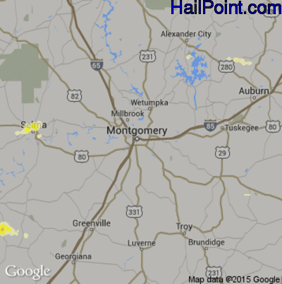 Hail Map for Montgomery, AL Region on April 10, 2015 