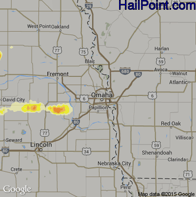Hail Map for Omaha, NE Region on April 12, 2015 