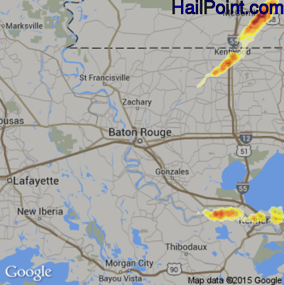 Hail Map for Baton Rouge, LA Region on April 15, 2015 