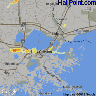 Hail Map for New Orleans, LA Region on April 15, 2015 