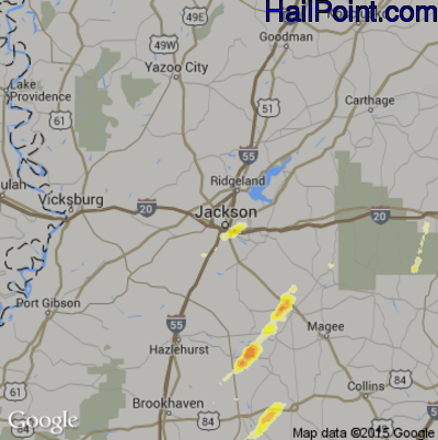 Hail Map for Jackson, MS Region on April 15, 2015 