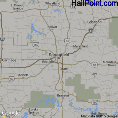 Hail Map for Springfield, MO Region on April 18, 2015 