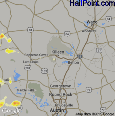 Hail Map for Killeen, TX Region on April 18, 2015 