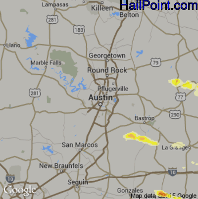 Hail Map for Austin, TX Region on April 19, 2015 