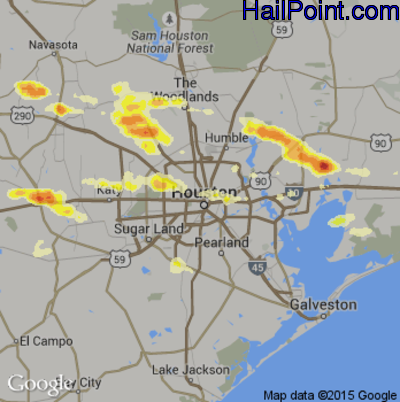 Hail Map for Houston, TX Region on April 19, 2015 