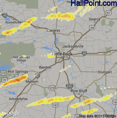 Hail Map for Little Rock, AR Region on April 19, 2015 