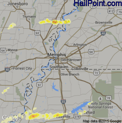 Hail Map for Memphis, TN Region on April 20, 2015 