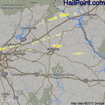 Hail Map for Athens, GA Region on April 20, 2015 