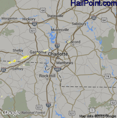 Hail Map for Charlotte, NC Region on April 20, 2015 