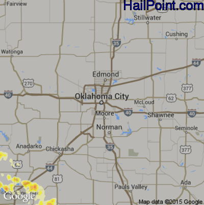 Hail Map for Oklahoma City, OK Region on April 22, 2015 