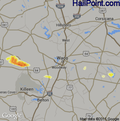 Hail Map for Waco, TX Region on April 22, 2015 