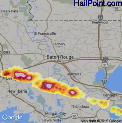Hail Map for Baton Rouge, LA Region on April 24, 2015 