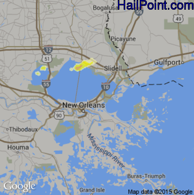 Hail Map for New Orleans, LA Region on April 25, 2015 