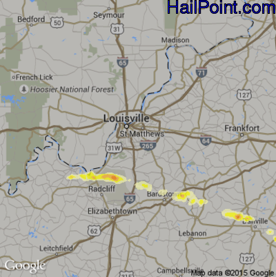 Hail Map for Louisville, KY Region on April 25, 2015 