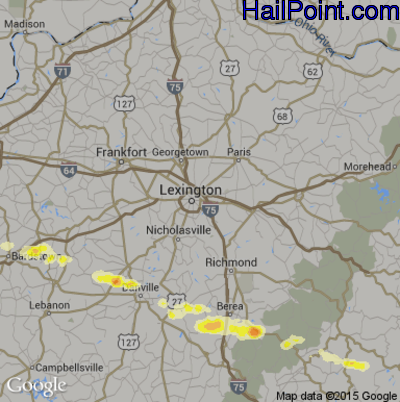 Hail Map for Lexington, KY Region on April 25, 2015 