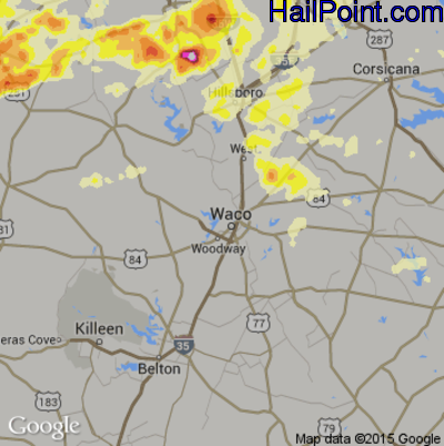 Hail Map for Waco, TX Region on April 26, 2015 