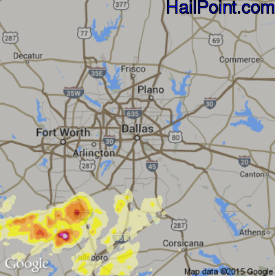 Hail Map for Dallas, TX Region on April 26, 2015 