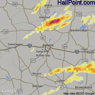 Hail Map for Abilene, TX Region on April 26, 2015 