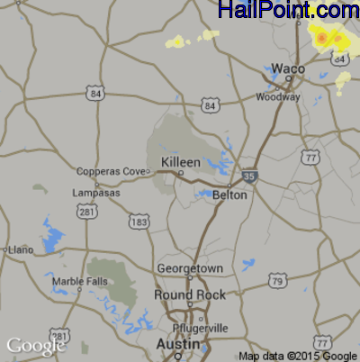 Hail Map for Killeen, TX Region on April 27, 2015 
