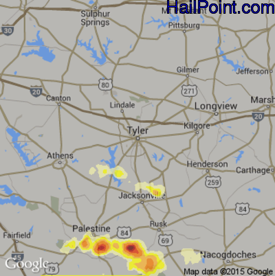 Hail Map for Tyler, TX Region on April 27, 2015 