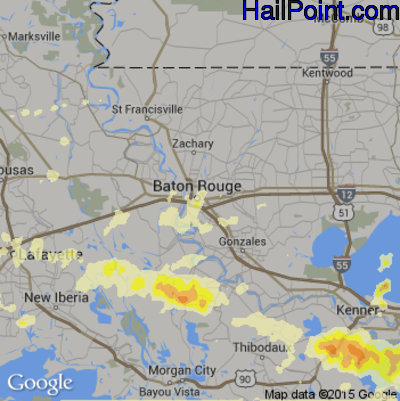 Hail Map for Baton Rouge, LA Region on April 27, 2015 
