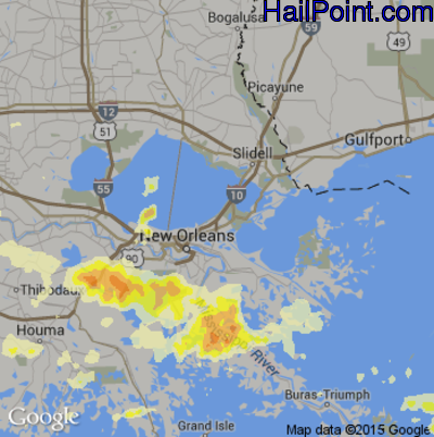 Hail Map for New Orleans, LA Region on April 27, 2015 