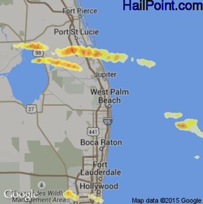 Hail Map for West Palm Beach, FL Region on April 27, 2015 