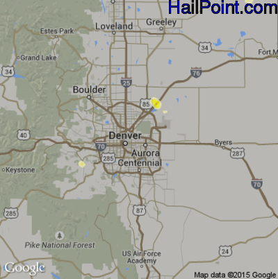 Hail Map for Denver, CO Region on May 1, 2015 