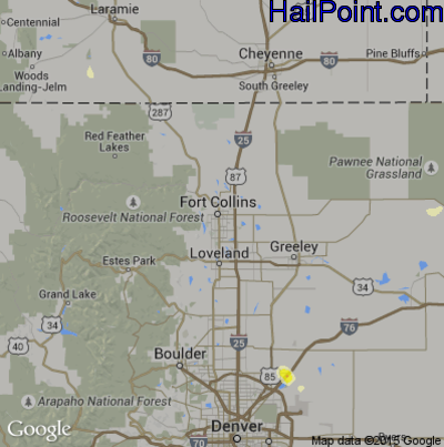 Hail Map for Fort Collins, CO Region on May 1, 2015 