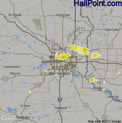 Hail Map for Minneapolis, MN Region on May 3, 2015 