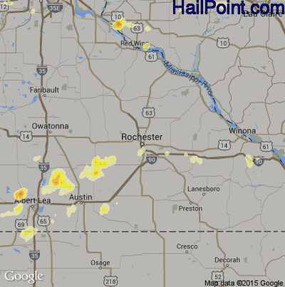 Hail Map for Rochester, MN Region on May 3, 2015 