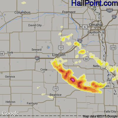 Hail Map for Lincoln, NE Region on May 3, 2015 