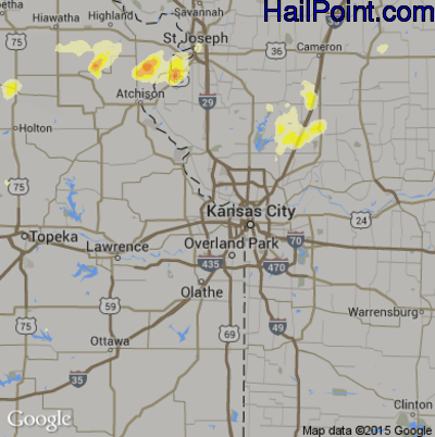 Hail Map for Kansas City, KS Region on May 4, 2015 