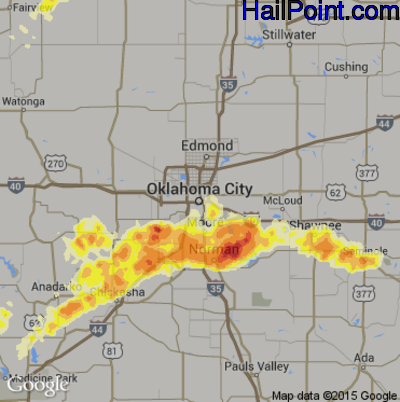 Hail Map for Oklahoma City, OK Region on May 6, 2015 