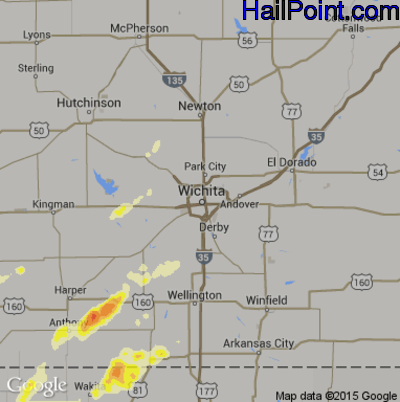 Hail Map for Wichita, KS Region on May 6, 2015 