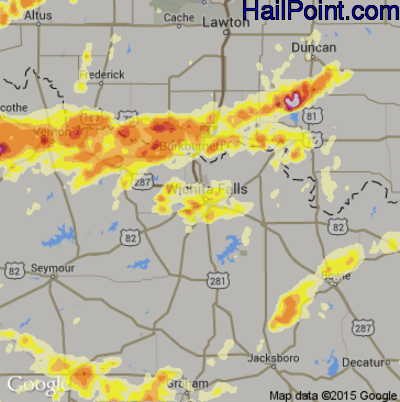 Hail Map for Wichita Falls, TX Region on May 8, 2015 