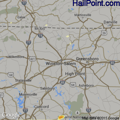 Hail Map for Winston-Salem, NC Region on May 11, 2015 